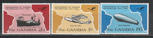 Гамбия 1969, 35 лет Трансатлантической Почте, 3 марки